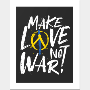 Make Love Not War Support Ukraine Blue and Yellow Posters and Art